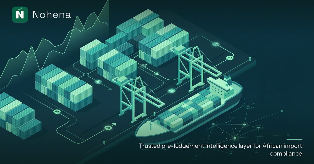 Editorial illustration for SONCAP & NAFDAC Requirements: Your Guide to Product Registration & Import Clearance.: abstract customs and logistics motifs evoking SONCAP