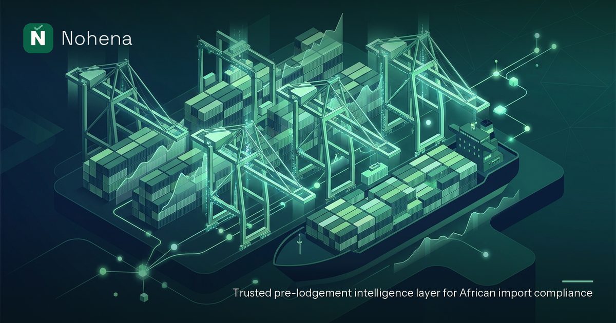 Editorial illustration for How AfCFTA rules of origin determine tariff preference: Towering port cranes,