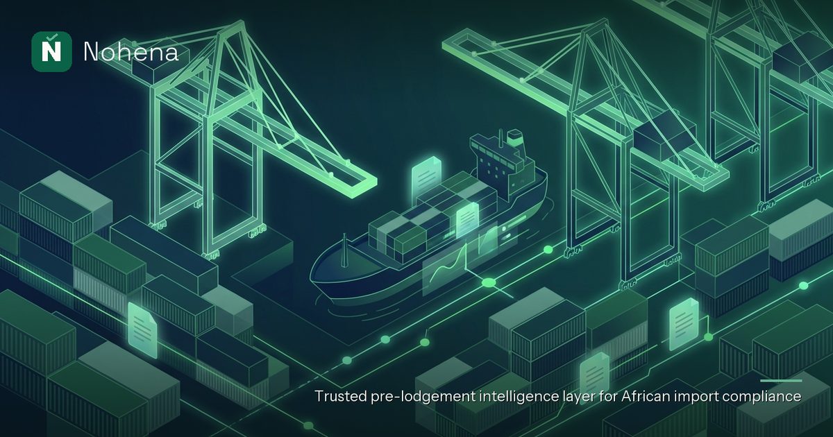 Editorial illustration for How AI document extraction improves customs declarations: Towering port cranes,