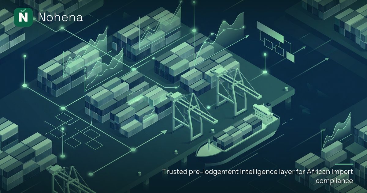 Editorial illustration for How NCS Automated VIN Valuation Impacts Your CIF Value and Import Duty: abstract customs and logistics motifs evoking VIN valuation Nigeria