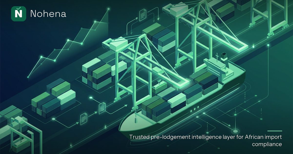 Editorial illustration for How to Calculate CIF Value for Nigerian Imports: Towering port cranes,