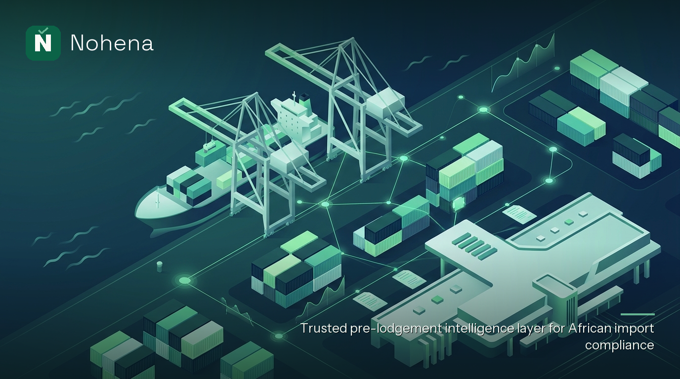 Editorial illustration for SONCAP and NAFDAC Certificates: Essential Compliance for Nigerian Importers: Towering port cranes meticulously